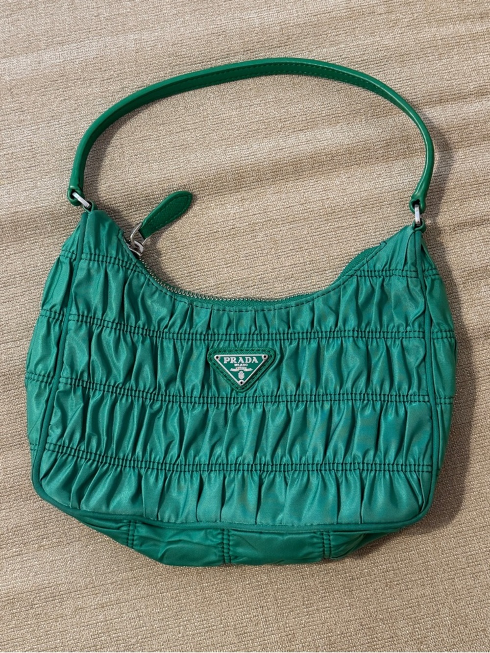 Prada Emerald Green Ruched Shoulder Bag
